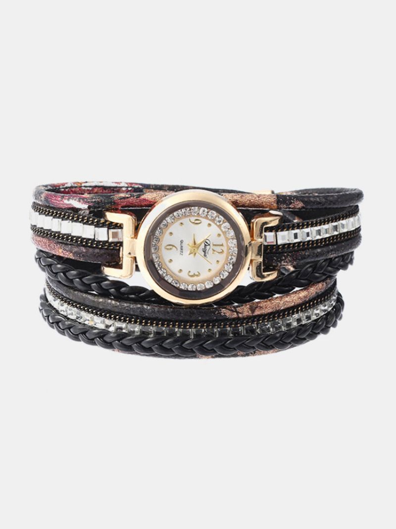 Bohemian Women Rhinestone Leather Dameklokker Flerfarget Skinnarmbånd Gave Til Henne