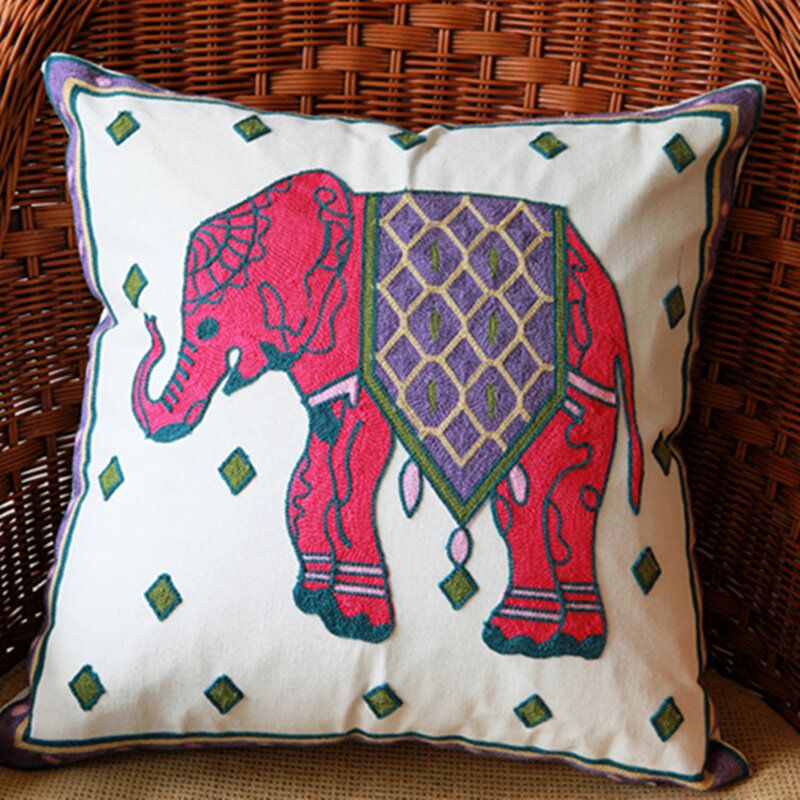 Broderi Indisk Elefant Putetrekk Dekorativt Firkantet 45*45 cm