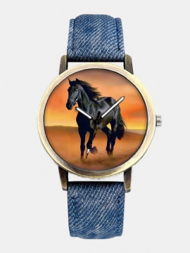 Casual All-match Denim Strap Men Watch Black Horse Desert Dial Kvinner Quartz