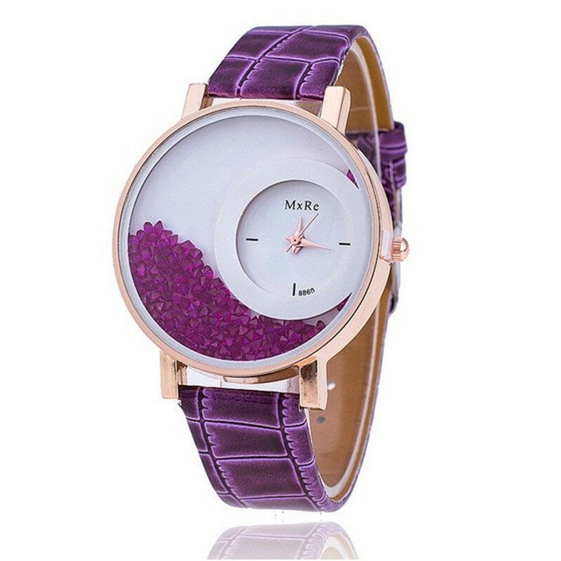 Casual Crystal Dame Watch Leather Waterproof Double Layer Quartz