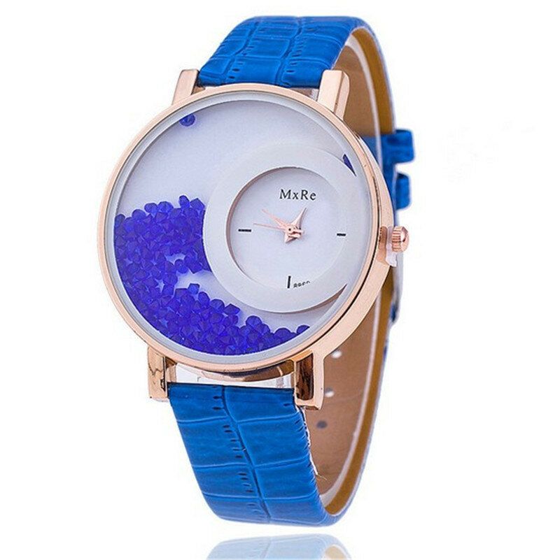 Casual Crystal Dame Watch Leather Waterproof Double Layer Quartz