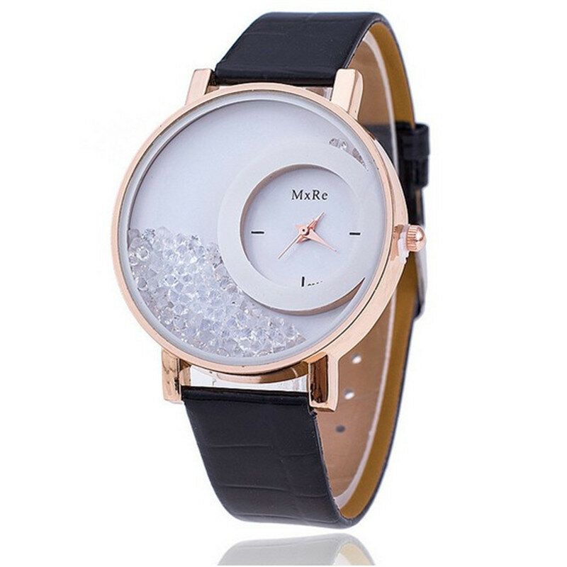 Casual Crystal Dame Watch Leather Waterproof Double Layer Quartz