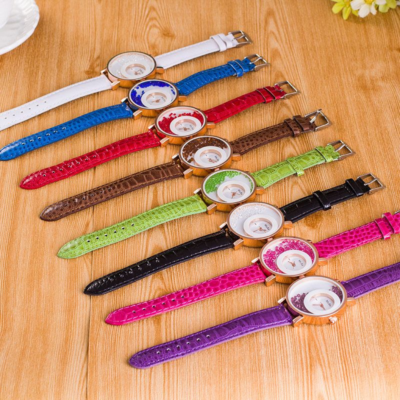 Casual Crystal Dame Watch Leather Waterproof Double Layer Quartz