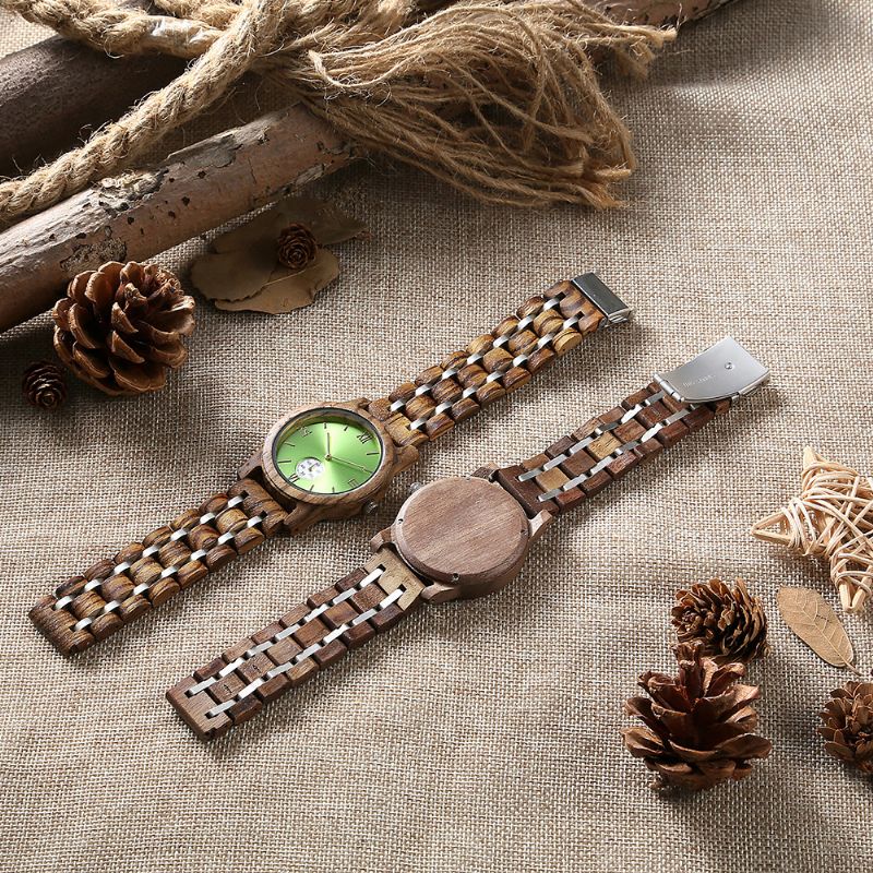 Casual Wood Watch Med Watchcase Og Armbånd For Unisex Bruk Vanntett Japansk Quartz Movement Tre-stål-blandet Armbåndsur