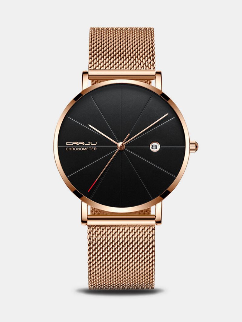 Crrju Unisex Ultra Thin Minimalist Watches Classic Date Rustfritt Stål Mesh Strap Business-klokker