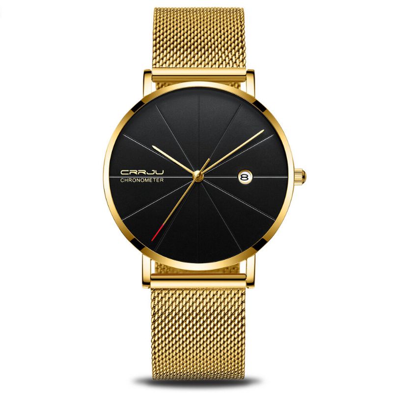 Crrju Unisex Ultra Thin Minimalist Watches Classic Date Rustfritt Stål Mesh Strap Business-klokker