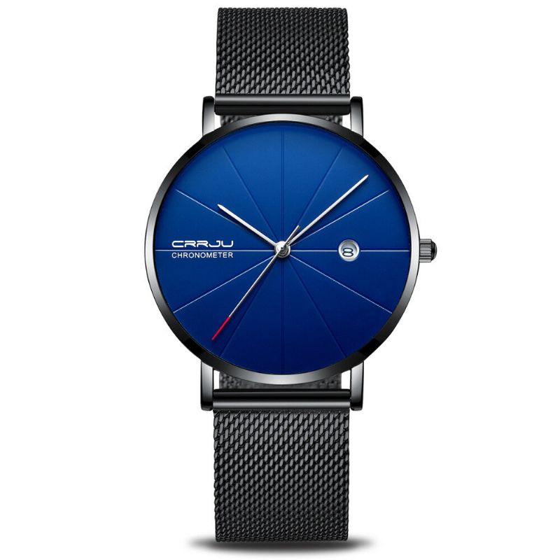 Crrju Unisex Ultra Thin Minimalist Watches Classic Date Rustfritt Stål Mesh Strap Business-klokker