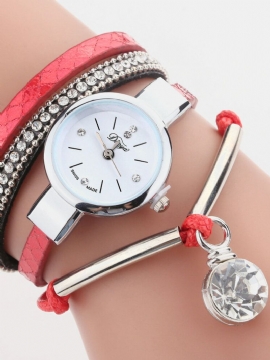 Crystal Anheng Kvinner Armbånd Watch Retro Stil Lærreim Quartz