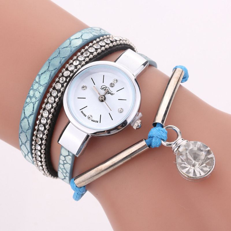 Crystal Anheng Kvinner Armbånd Watch Retro Stil Lærreim Quartz