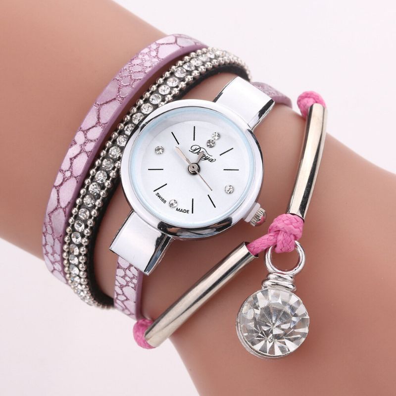 Crystal Anheng Kvinner Armbånd Watch Retro Stil Lærreim Quartz