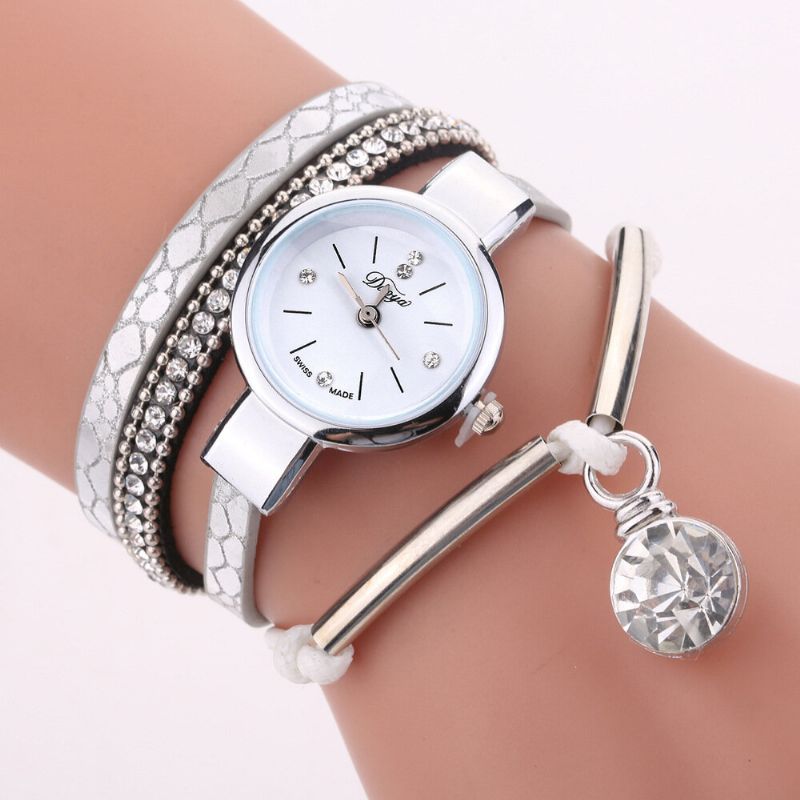 Crystal Anheng Kvinner Armbånd Watch Retro Stil Lærreim Quartz