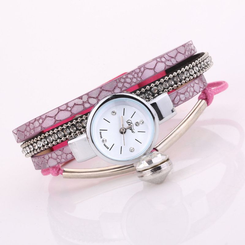 Crystal Anheng Kvinner Armbånd Watch Retro Stil Lærreim Quartz