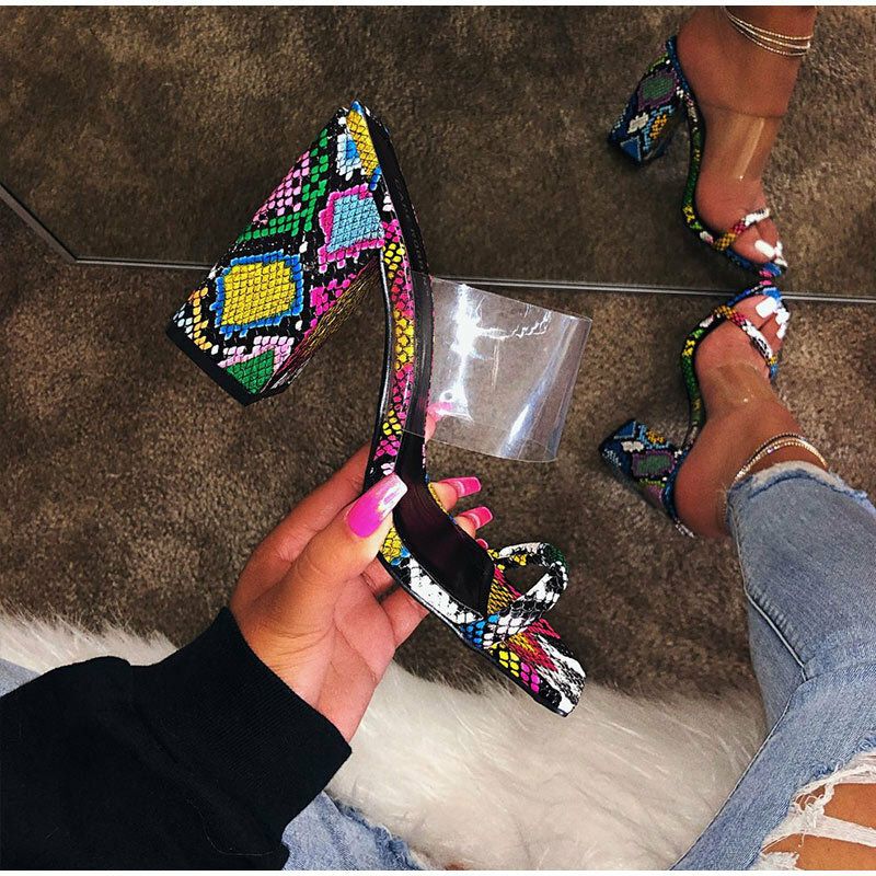 Dame Transparent Band Chunky Heels Pumps