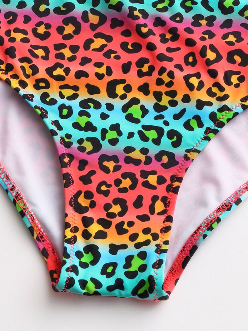 Damevest Bikini Leopard Patchwork Frontspenne Glidelås Sexy Badetøy