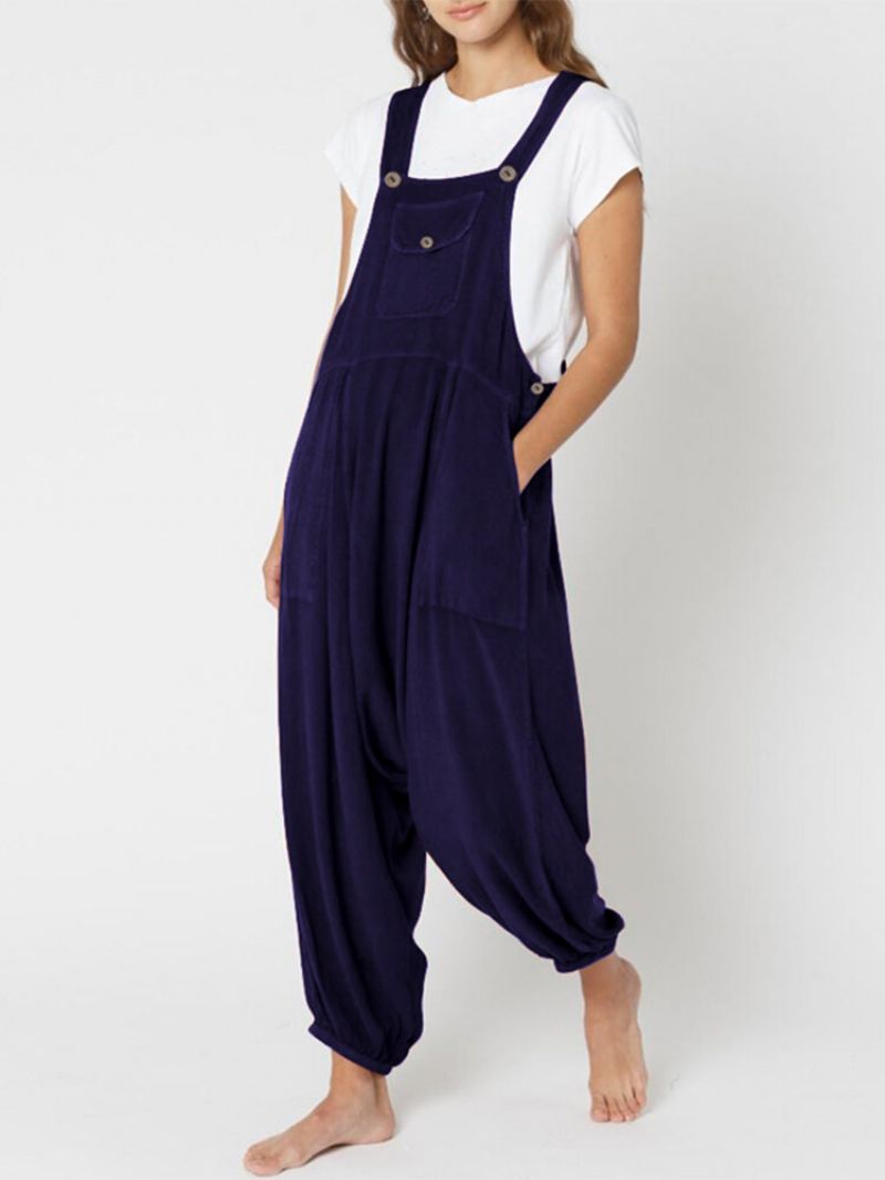 Drop-skitt Sideknapp Solid Plus Size Jumpsuit For Kvinner