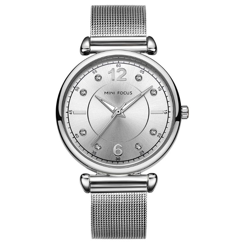 Elegant Design Mesh Steel Dame Armbåndsur Crystal Quartz Watch