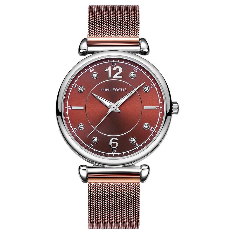 Elegant Design Mesh Steel Dame Armbåndsur Crystal Quartz Watch