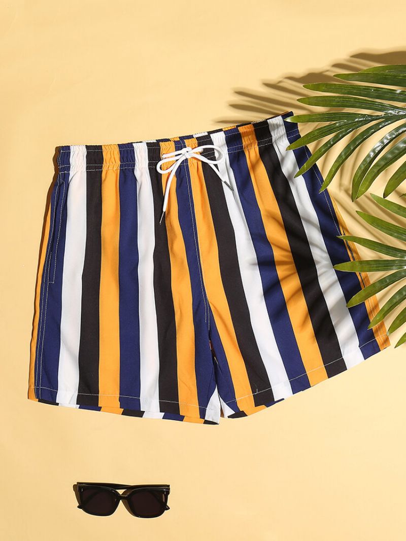 Fargerike Stripeshorts For Menn Hurtigtørkende Nettingfôr Middels Lengde Badebukse For Strandferie Med Flere Lommer