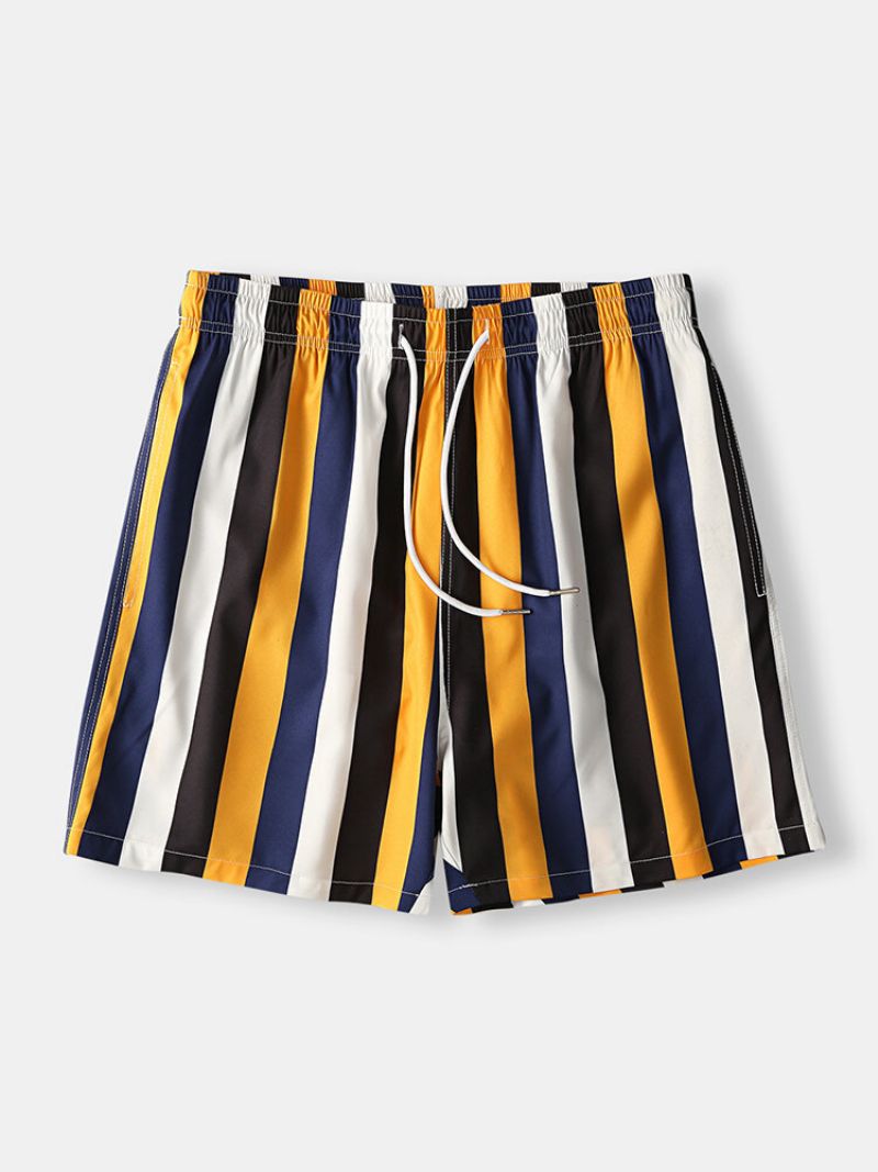 Fargerike Stripeshorts For Menn Hurtigtørkende Nettingfôr Middels Lengde Badebukse For Strandferie Med Flere Lommer