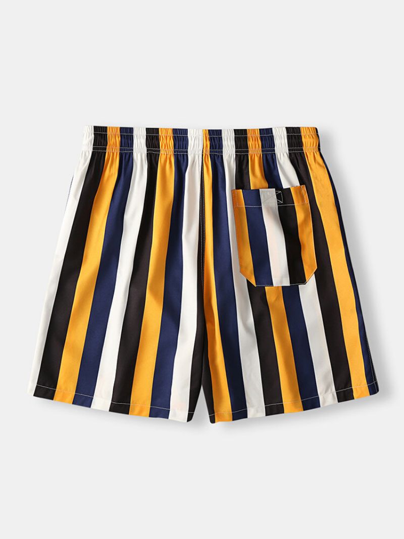 Fargerike Stripeshorts For Menn Hurtigtørkende Nettingfôr Middels Lengde Badebukse For Strandferie Med Flere Lommer