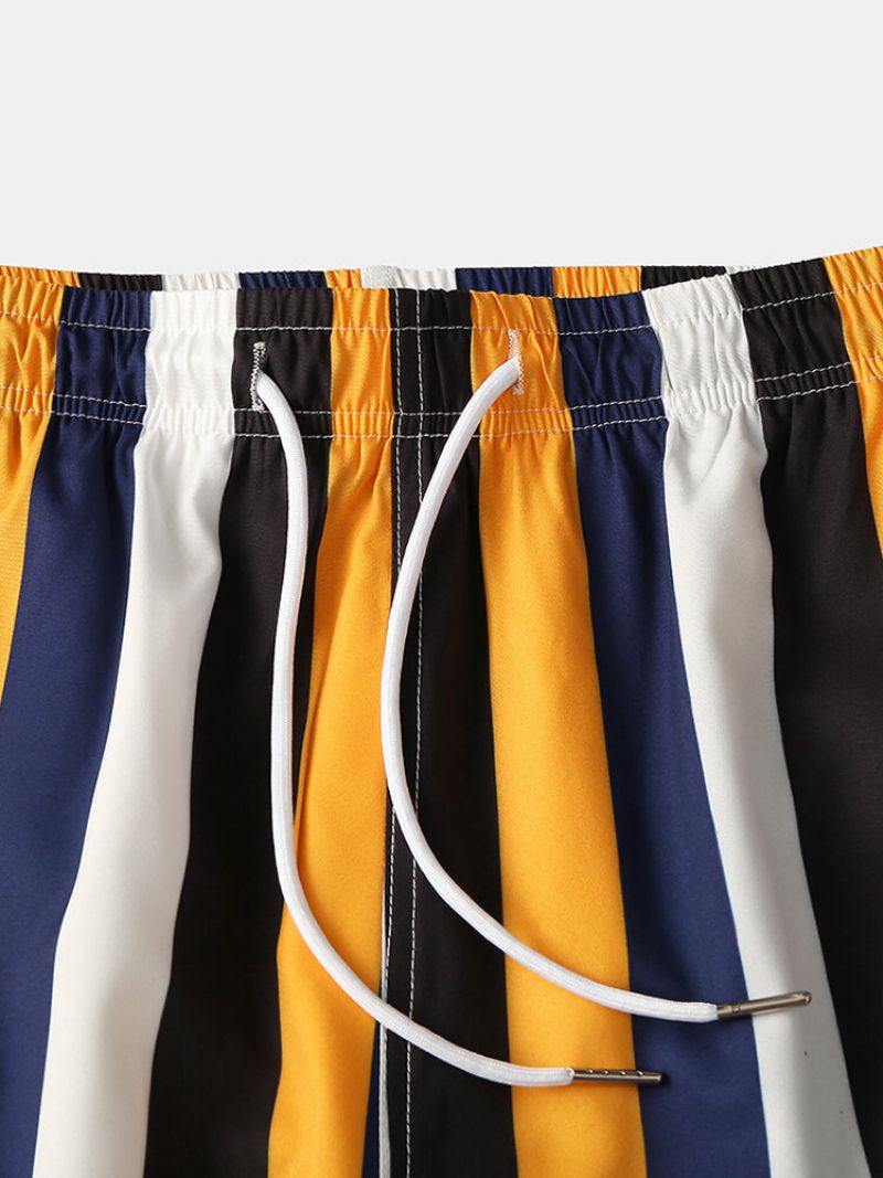 Fargerike Stripeshorts For Menn Hurtigtørkende Nettingfôr Middels Lengde Badebukse For Strandferie Med Flere Lommer