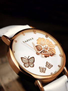 Fashion Butterfly Flower Dial Watch Leather Diamond Women