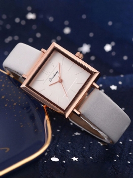 Fashion Square Style Dameklokke Pure Color Leather Quartz Watch