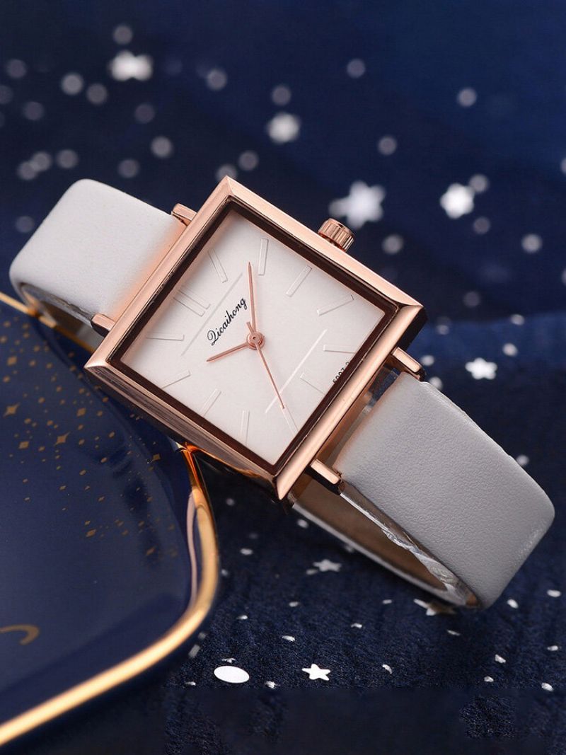 Fashion Square Style Dameklokke Pure Color Leather Quartz Watch