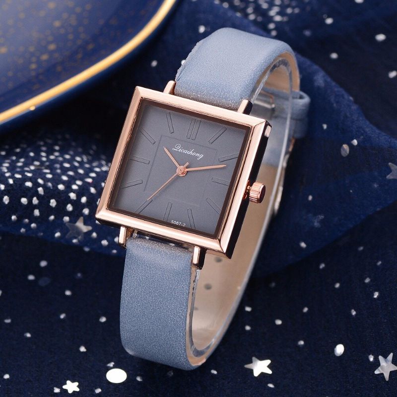 Fashion Square Style Dameklokke Pure Color Leather Quartz Watch