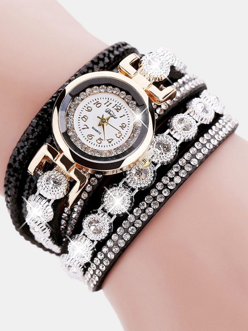 Fasjonable Flerlags Armbåndsur Bling Rhinestone Round Dial Armbånd Dame Watch