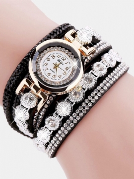 Fasjonable Flerlags Armbåndsur Bling Rhinestone Round Dial Armbånd Dame Watch