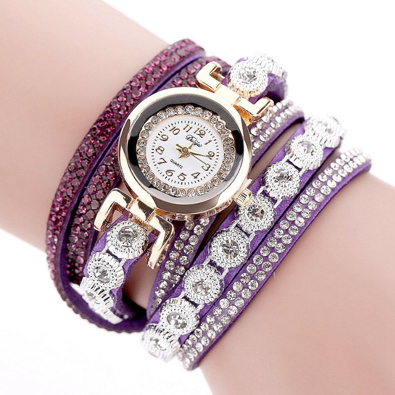 Fasjonable Flerlags Armbåndsur Bling Rhinestone Round Dial Armbånd Dame Watch