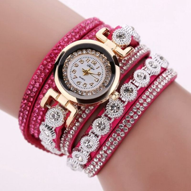 Fasjonable Flerlags Armbåndsur Bling Rhinestone Round Dial Armbånd Dame Watch