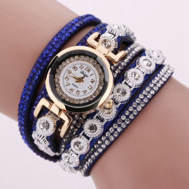 Fasjonable Flerlags Armbåndsur Bling Rhinestone Round Dial Armbånd Dame Watch