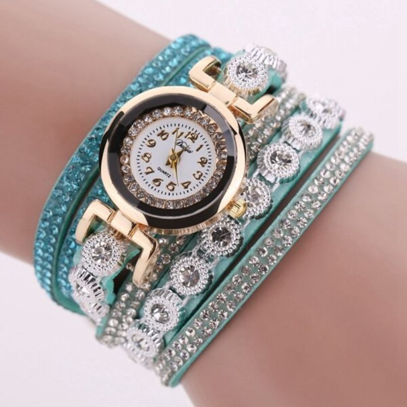 Fasjonable Flerlags Armbåndsur Bling Rhinestone Round Dial Armbånd Dame Watch