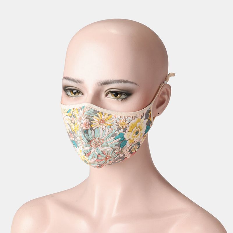 Floral Face Sheild Mask Trykt Bomullsmaske Vintage Proof-støvmaske