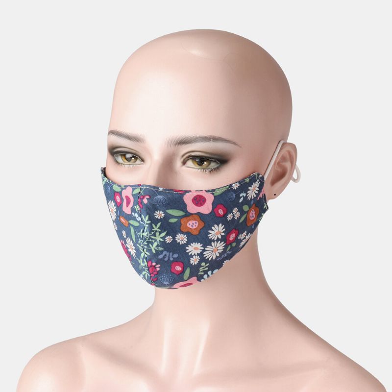 Floral Face Sheild Mask Trykt Bomullsmaske Vintage Proof-støvmaske