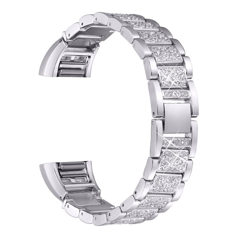 For Fitbit Charge 2/3-erstatning I Rustfritt Stål Rhinestone Armbåndsur