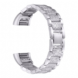 For Fitbit Charge 2/3-erstatning I Rustfritt Stål Rhinestone Armbåndsur