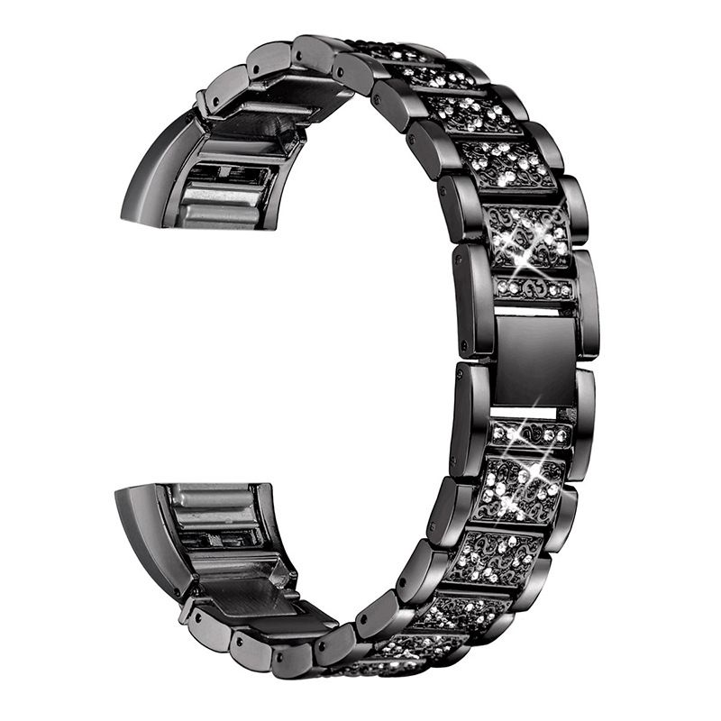 For Fitbit Charge 2/3-erstatning I Rustfritt Stål Rhinestone Armbåndsur