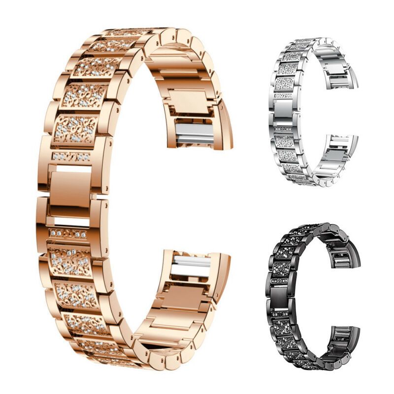 For Fitbit Charge 2/3-erstatning I Rustfritt Stål Rhinestone Armbåndsur