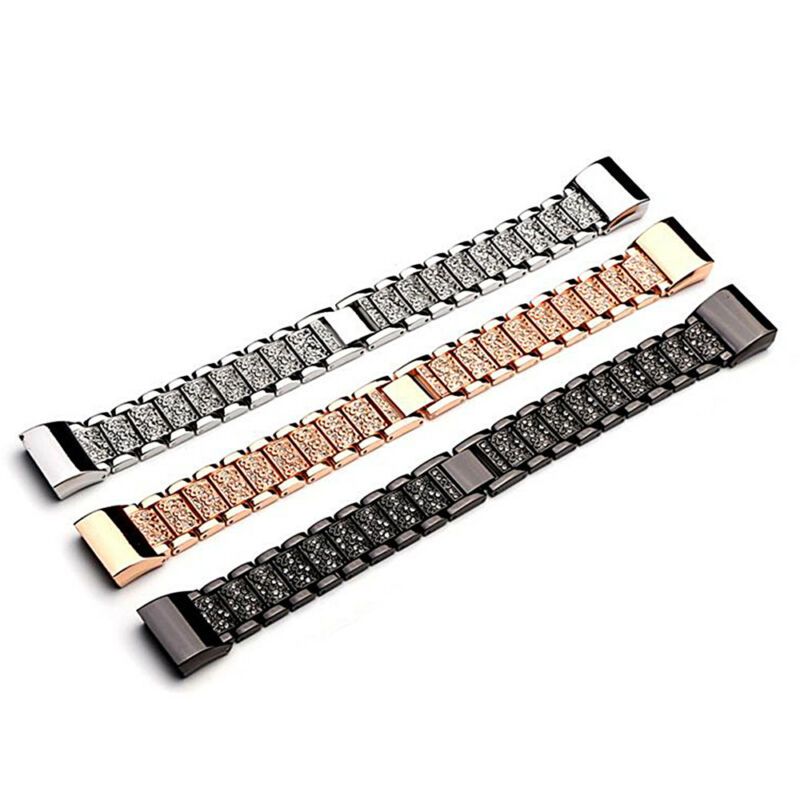 For Fitbit Charge 2/3-erstatning I Rustfritt Stål Rhinestone Armbåndsur