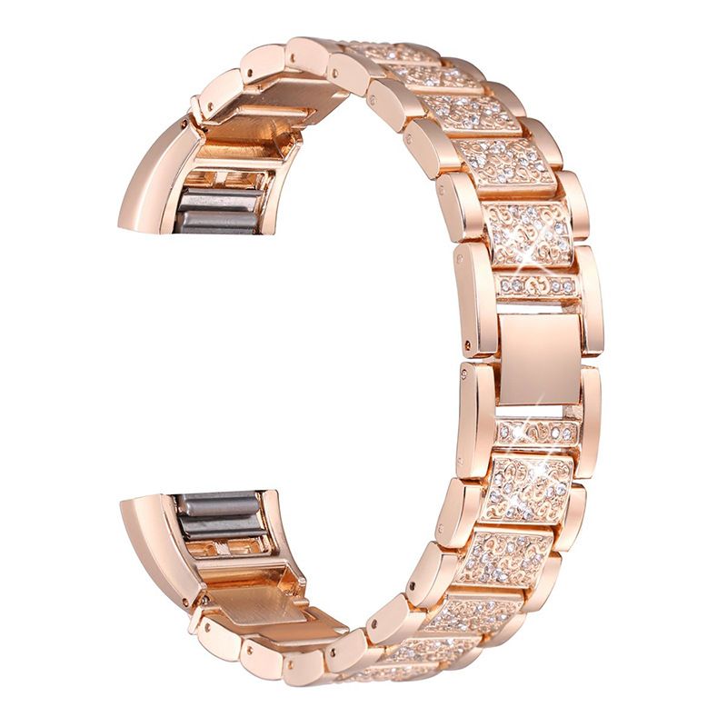 For Fitbit Charge 2/3-erstatning I Rustfritt Stål Rhinestone Armbåndsur