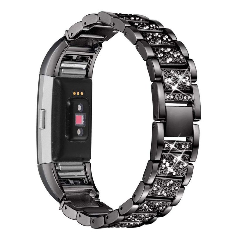 For Fitbit Charge 2/3-erstatning I Rustfritt Stål Rhinestone Armbåndsur