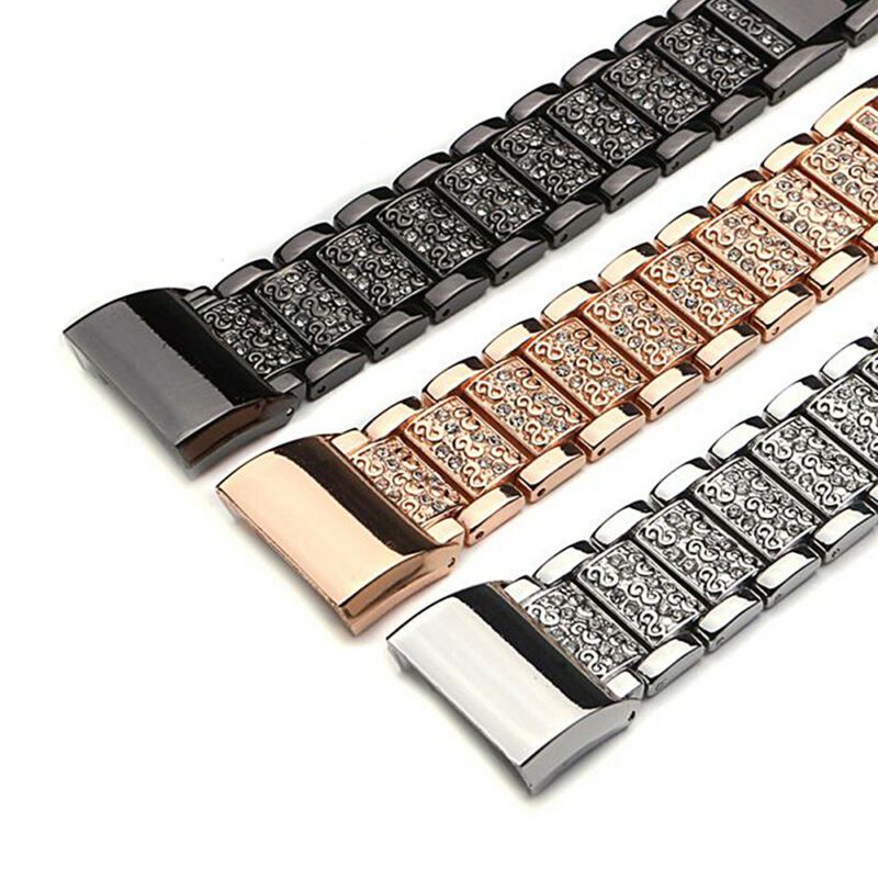 For Fitbit Charge 2/3-erstatning I Rustfritt Stål Rhinestone Armbåndsur