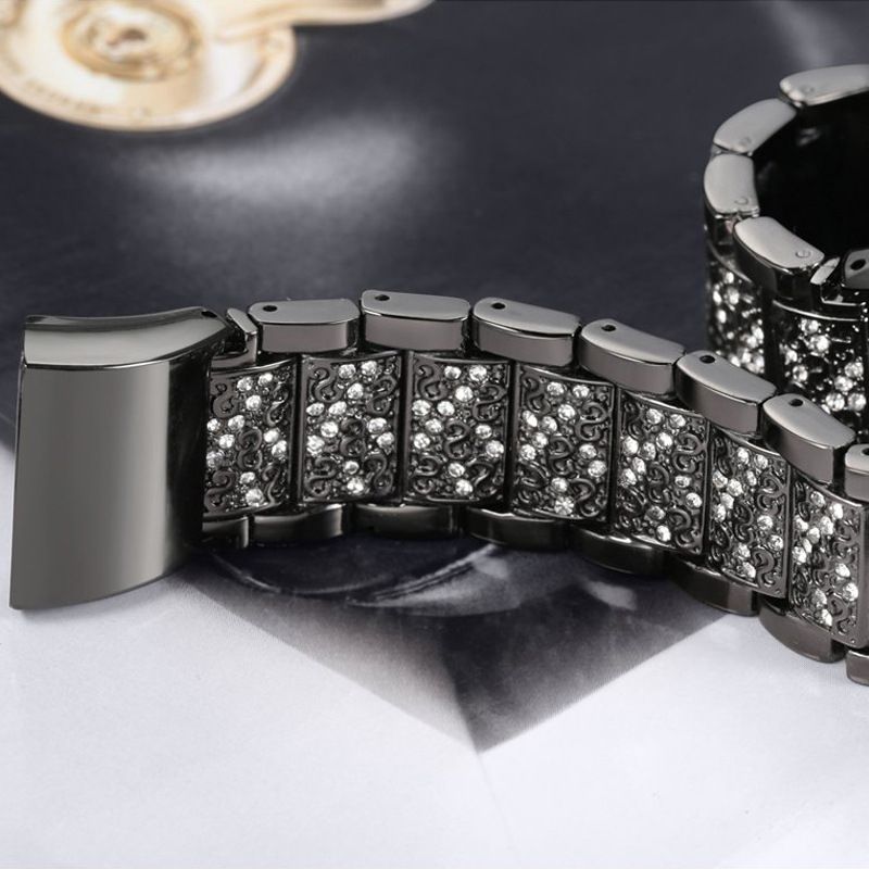 For Fitbit Charge 2/3-erstatning I Rustfritt Stål Rhinestone Armbåndsur