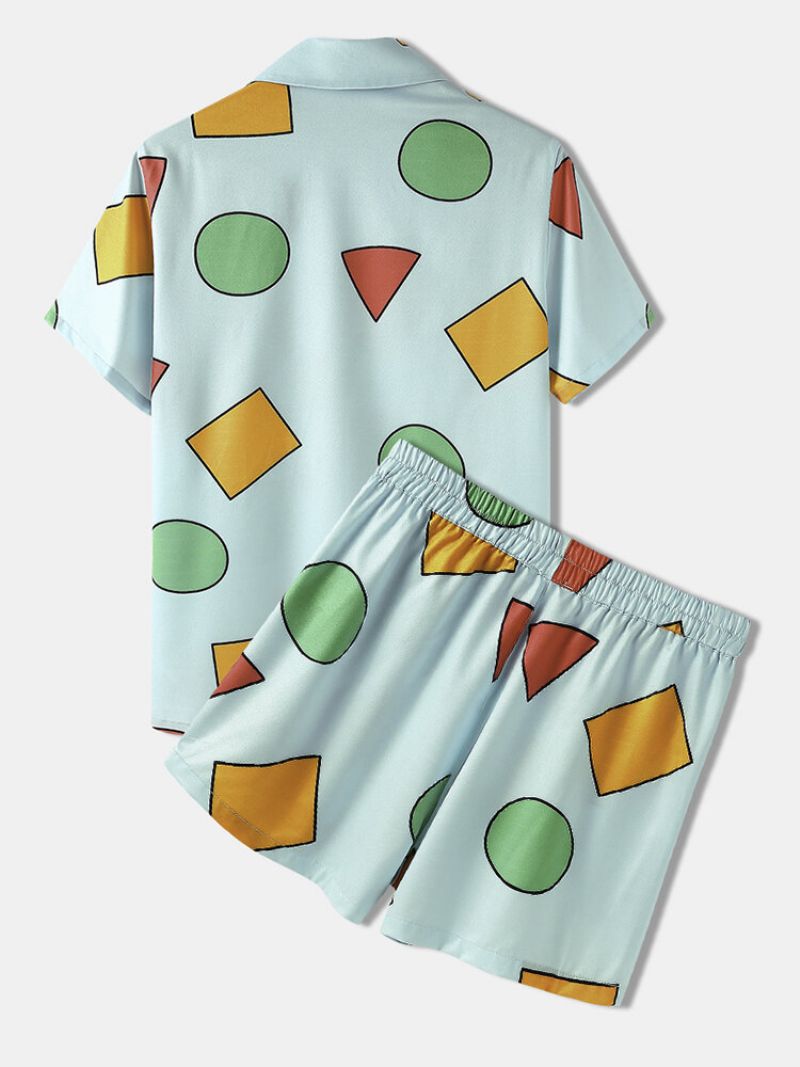 Geometrisk Mønster Sommer Short Co-ords Myk Løs Koselig Daglig Løst Loungewear For Menn