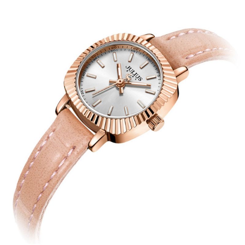 Glitter Dial Watch For Women Vanntett Bunndeksel Ultrafine Leather Strap Quartz-klokke