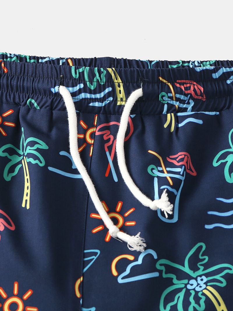 Hawaii Graffiti-mønster Badebukse Med Snøring Hurtigtørkende Brettshorts For Menn