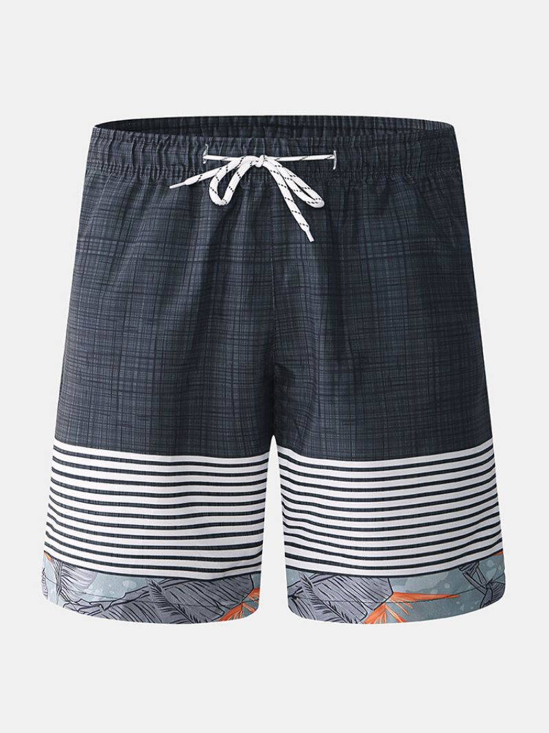 Herre Rutete Patchwork Stripes Board Shorts Hurtigtørrende Feriestrandbukse Med Snøring